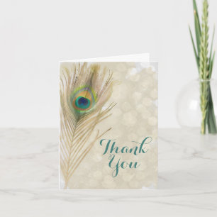 Gold Exotic Peacock Feather Glam Elegant Thank You