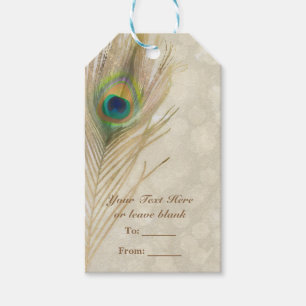 Gold Exotic Peacock Feather Glam Party Favour Gift Tags