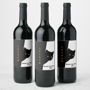 Gold Eyed Black Cat 3 Text Areas Wine Label