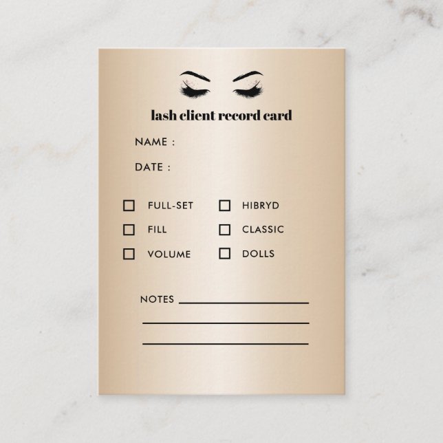 Gold  Eyelash Extension Client Consultation Business Card (Front)