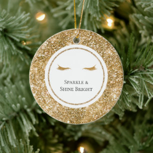 Gold Eyelashes girly glam glitter  Ceramic Ornament
