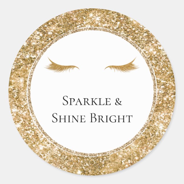 Gold Eyelashes girly glam glitter  Classic Round Sticker (Front)