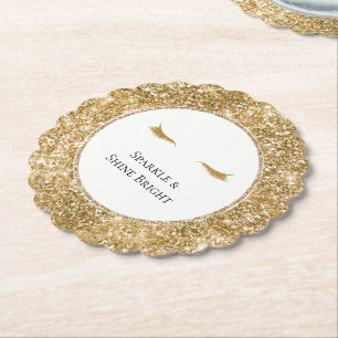 Gold Eyelashes girly glam glitter  Paper Coaster