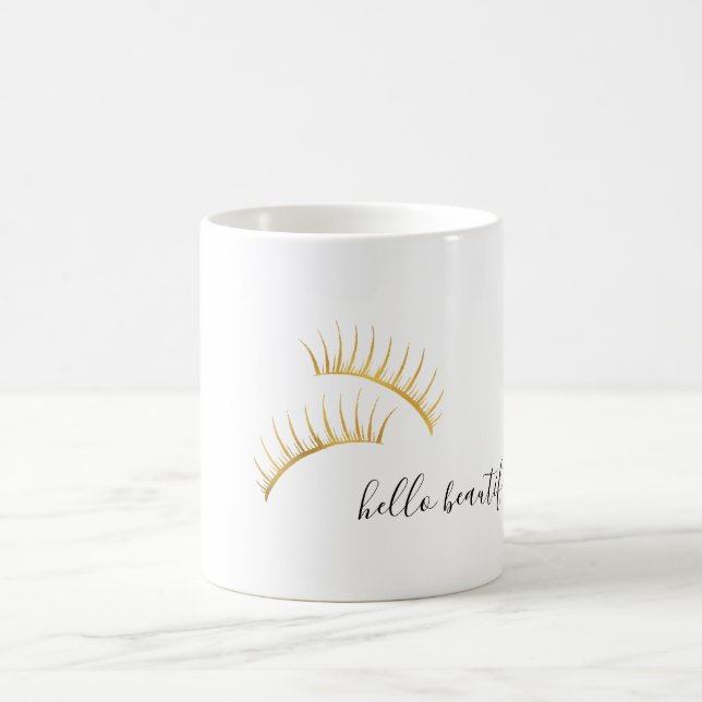 Gold Eyelashes Hello Beautiful Coffee Mug (Center)