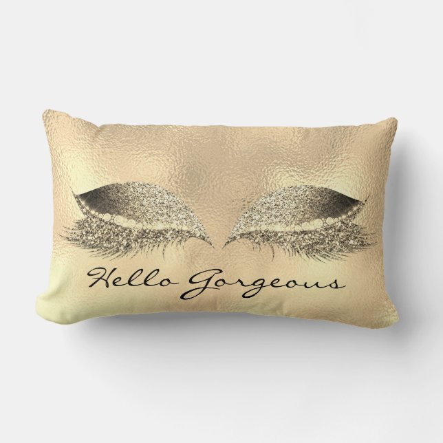 Gold Eyes Makeup Lash Hello Gorgeous Metallic Lumbar Pillow (Front)