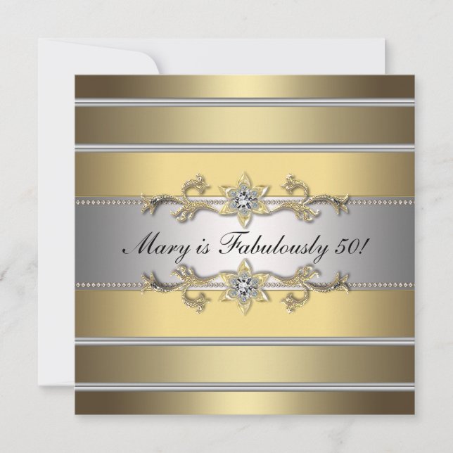 Gold Fabulous 50 Womans 50th Birthday Party Invitation (Front)