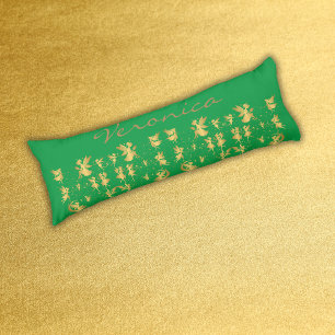 Gold Fairies with Pixie Dust on Green Monogram Body Pillow