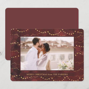Gold Fairy Lights Elegant One Photo Christmas Holiday Card