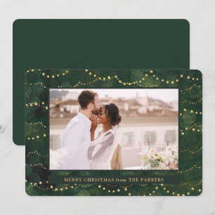 Gold Fairy Lights   Elegant One Photo Christmas Holiday Card