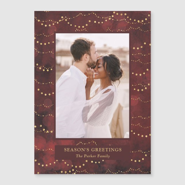 Gold Fairy Lights Elegant One Photo Magnetic Card (Front)