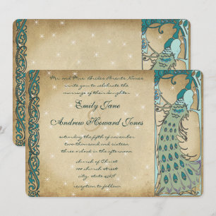 Gold Fairy Tale Peacock Wedding Invitation