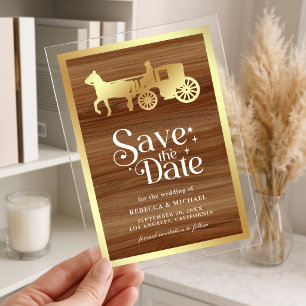 Gold Fairytale Carriage Wedding Save the Date Acrylic Invitations