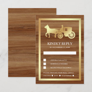 Gold Fairytale Princess Carriage Wedding RSVP Card