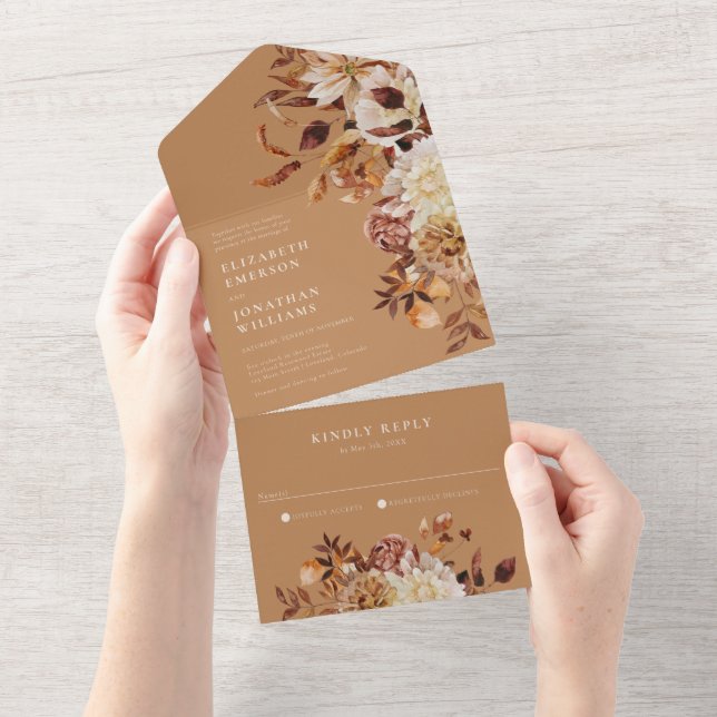 Gold Fall Floral Wedding All In One Invitation (Tearaway)