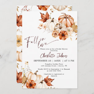 Gold Fall In Love Burgundy Pumpkin Bridal Shower Invitation