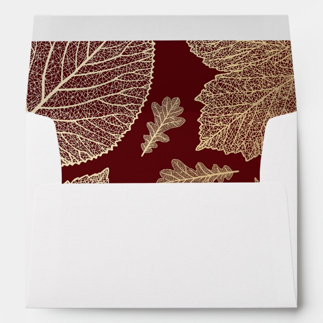 gold fall leaves burgundy vintage fall wedding envelopes (Back (Bottom))