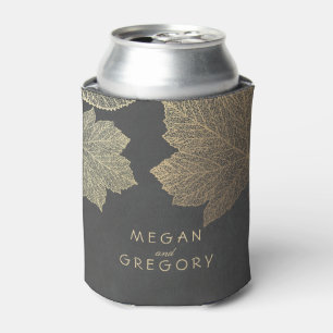 Gold Fall Leaves Chalkboard Rustic Wedding Can Cooler