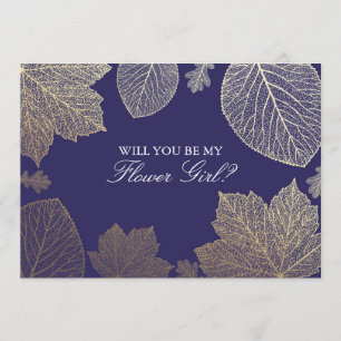 Gold Fall Navy Wedding Flower Girl Invitation