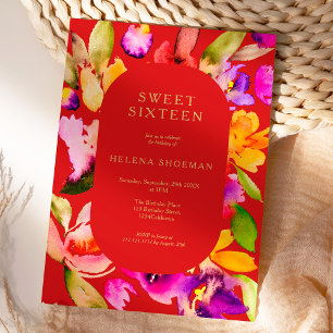 Gold fall oversize floral watercolor Sweet 16 Invitation