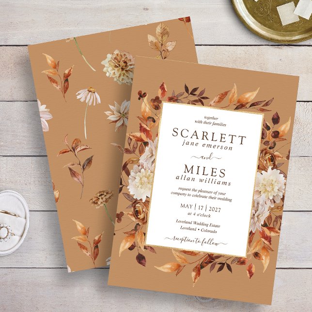 Gold Fall Terracotta Watercolor Floral Wedding Invitation (Gold Fall Terracotta Watercolor Floral Wedding Invitation
)