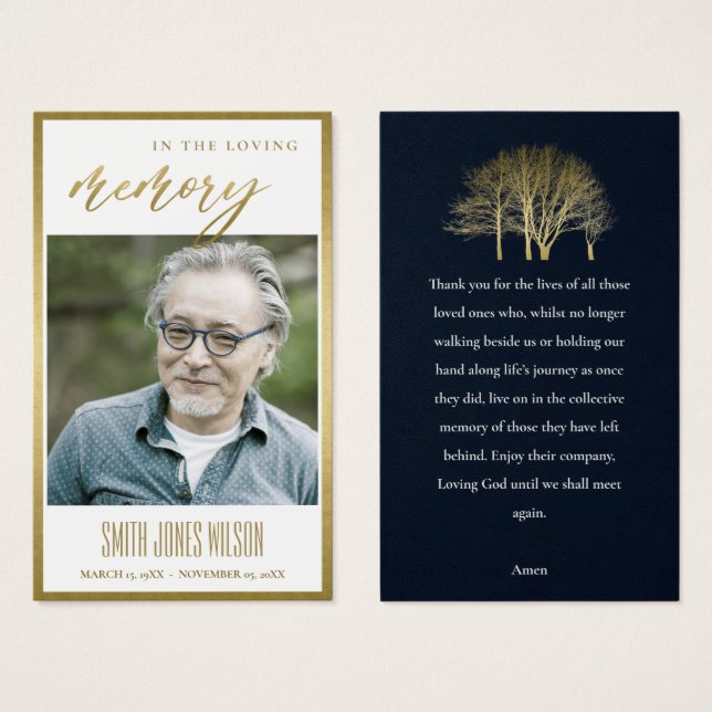 GOLD FALL TREE SYMPATHY MEMORIAL PHOTO PRAYER CARD (Front & Back)