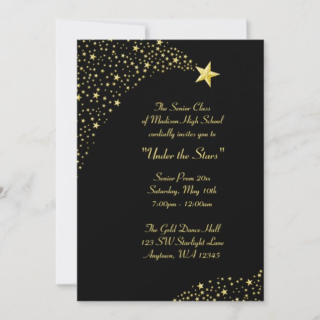 Gold Falling Stars Prom Formal Invitations (Front)