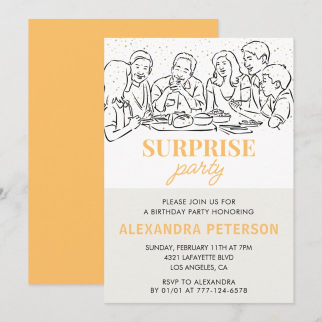  Gold Family Surprise party 69th birthday Invitation (Front/Back)