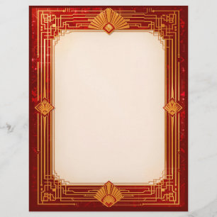 Gold Fan Frame on Red Letterhead
