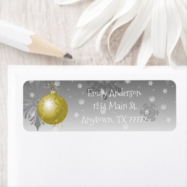 Gold Fancy Christmas Ornament Address Label (Insitu)
