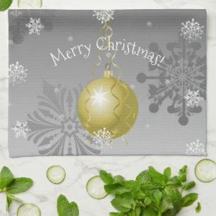 Gold Fancy Christmas Ornament Kitchen Towel