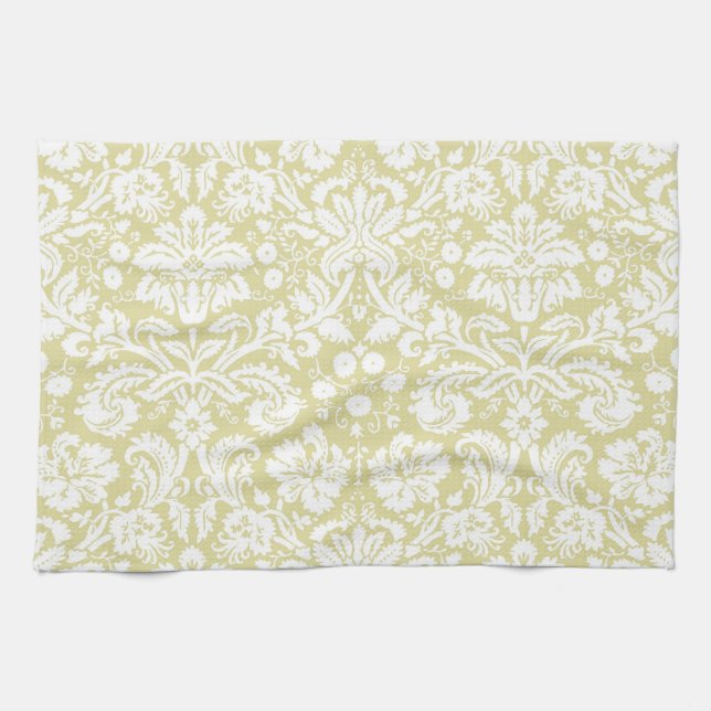 Gold fancy floral damask kitchen towel (Horizontal)