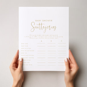 Gold Fancy Script Baby Shower Scattegories Game 
