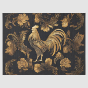 Gold Farmhouse Rooster on Black Tissue Paper