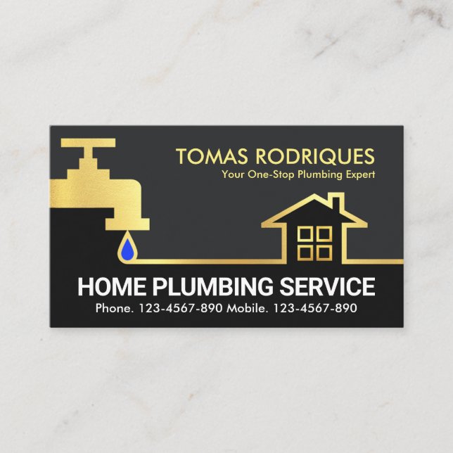 Gold Faucet Home Pipeline Border Business Card (Front)