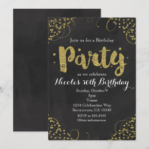 Gold Faux Confetti Birthday Party Invitations