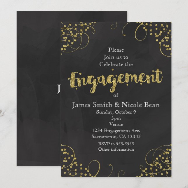 Gold Faux Confetti Engagement Modern Invitation (Front/Back)