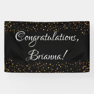 Gold Faux Confetti on Black Congratulations Banner