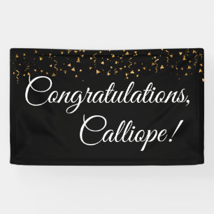 Gold Faux Confetti White on Black Congratulations Banner