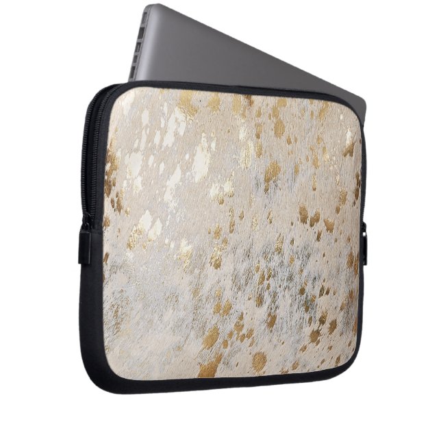 Gold Faux Cowhide Print Metallic Cowgirl Western Laptop Sleeve (Front Right)