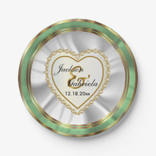 Gold & Faux Diamond & Mint Wedding or Anniversary Paper Plate