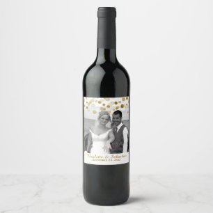 Gold Faux Dots Personalized Custom Wedding Wine Label