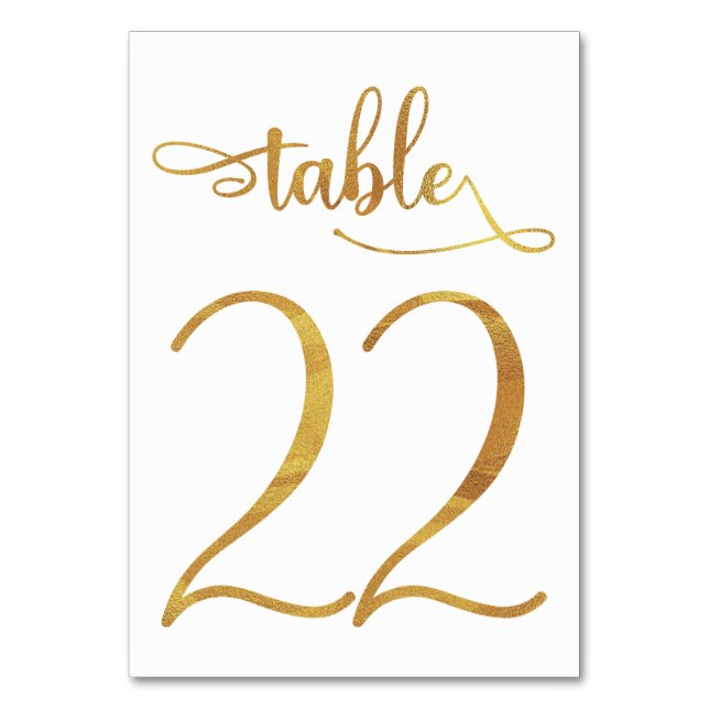 Gold faux foil 3.5x5 table number | Table 22 (Back)