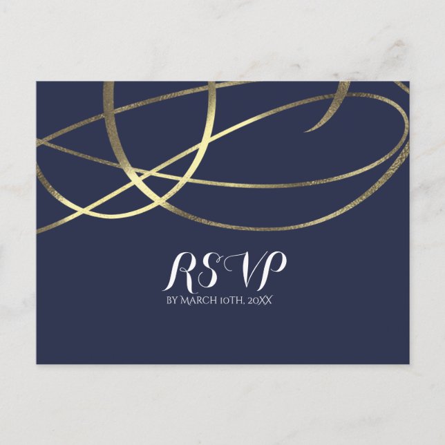 Gold Faux Foil Any Colour Glam Wedding RSVP Invitation Postcard (Front)