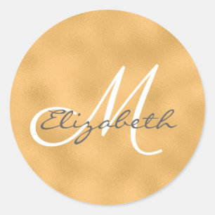Gold Faux Foil Background Personalized Monogram Classic Round Sticker