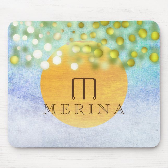 Gold Faux Foil Confetti Glitter Moon Personalize Mouse Pad (Front)