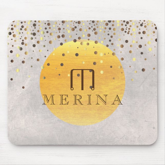 Gold Faux Foil Confetti Glitter Moon Personalize Mouse Pad (Front)