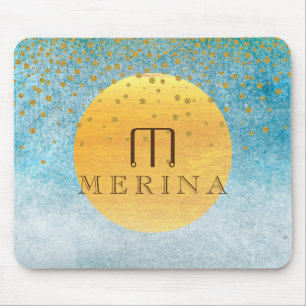 Gold Faux Foil Confetti Glitter Moon Personalize Mouse Pad