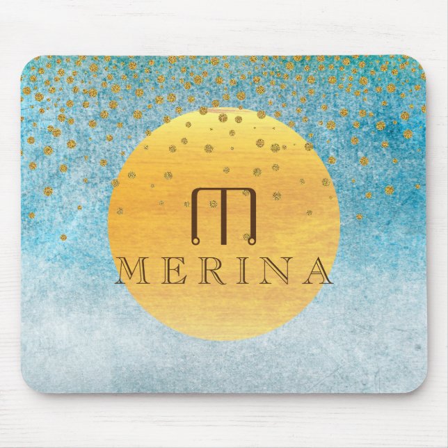 Gold Faux Foil Confetti Glitter Moon Personalize Mouse Pad (Front)