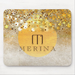 Gold Faux Foil Confetti Glitter Moon Personalize Mouse Pad