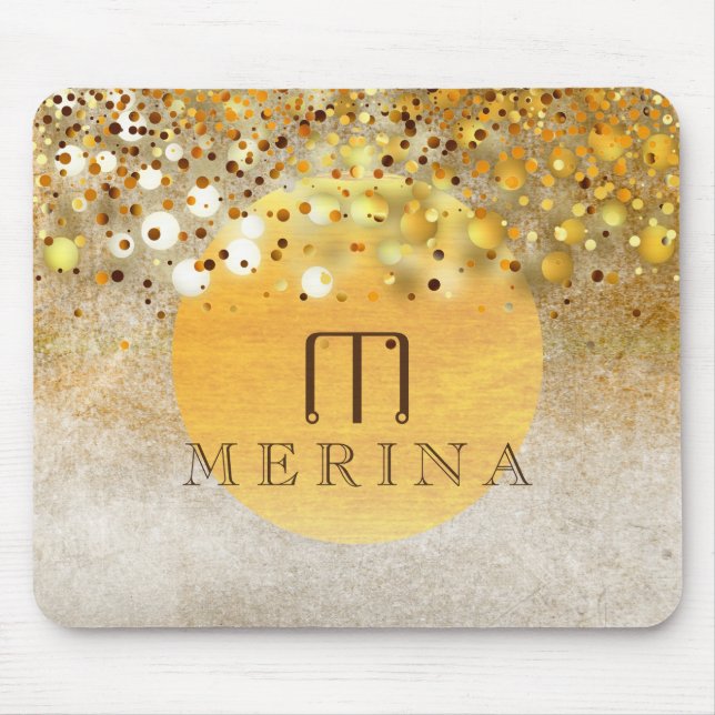Gold Faux Foil Confetti Glitter Moon Personalize Mouse Pad (Front)